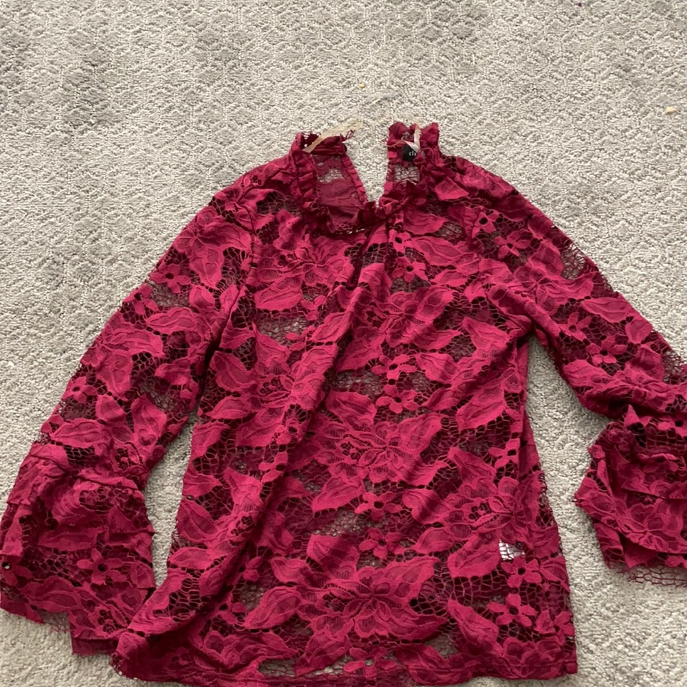 Burgundy Lace floral mesh top